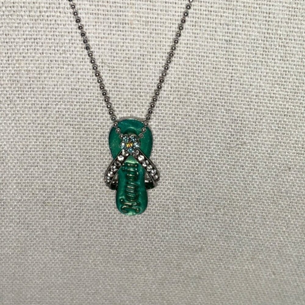 Hawaii Crystal Rhinestone Flip Flop Necklace in Teal Blue Green